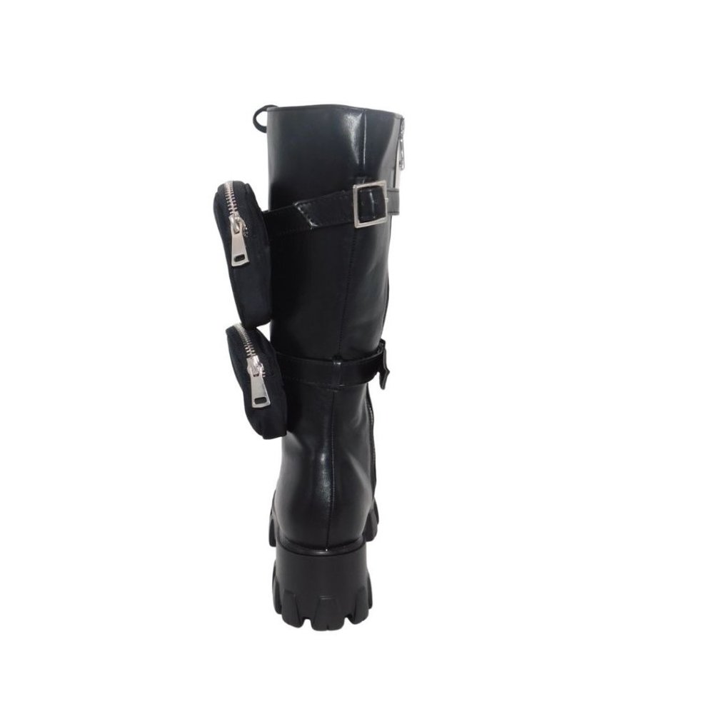 Women's Chunky Heel Combat Boots w/Dual Pouches - Picture 5 of 6